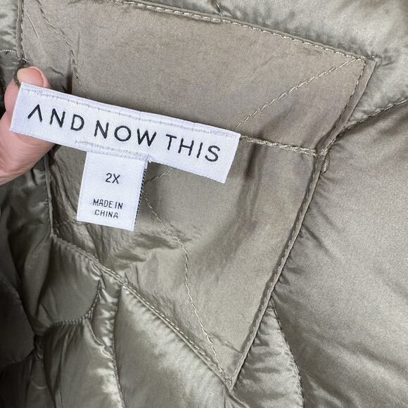 And Now This Women Jacket NEW Plus 2X Green Reversible Collarless Quilted Nylon - Picture 7 of 11